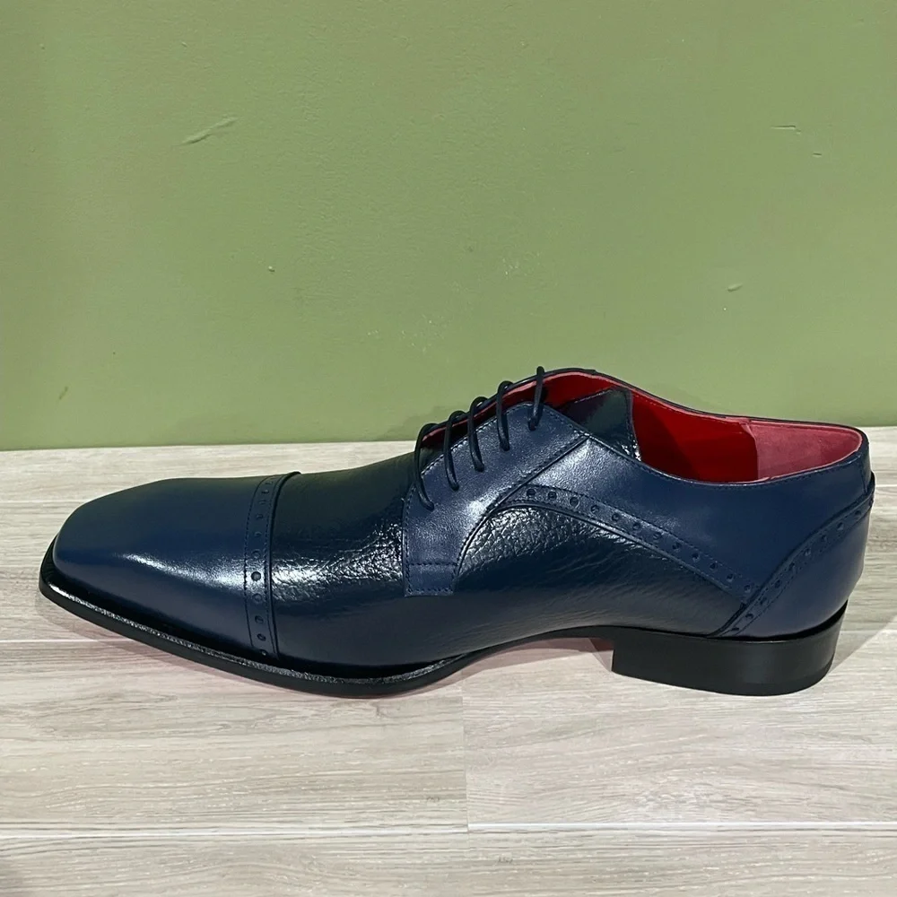 Emilio Franco dress shoes navy deerskin/leather calf Oxford captoe
